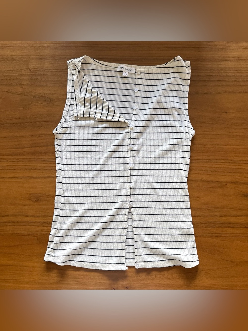 Pink Rose Striped Sleeveless Button-Front Tank Top - Pink Rose